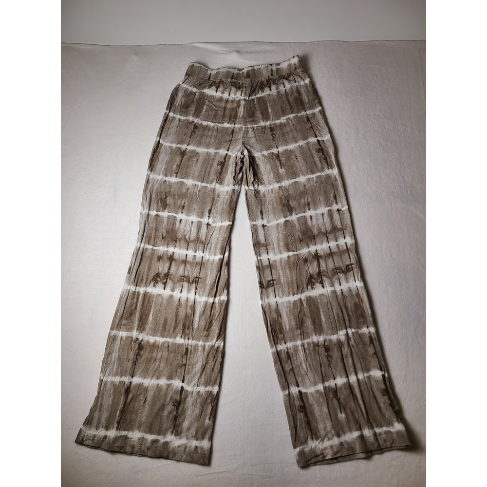 Zenergy by Chico's 0 Wide Leg Pants Wm S Brown Tie Dye Elastic Waist Hippie Boho